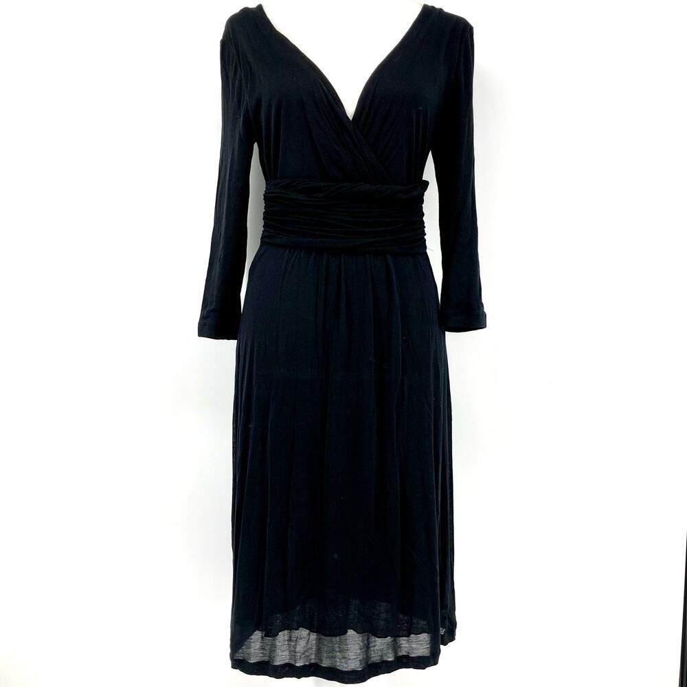 Boden black semi-wrap V‎ neck fit flare lined jersey dress (4)